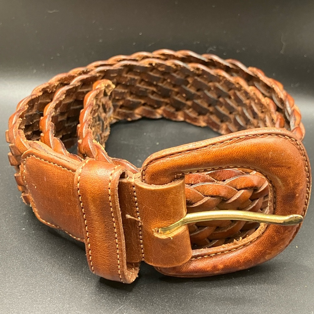 Vintage Coach Woven Leather Belt British Tan Style 3851 Small Brown